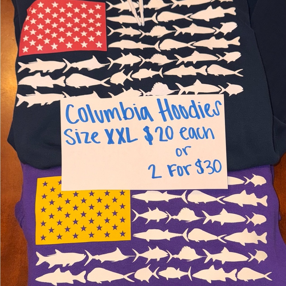 Columbia Navy and Purple Fish Pattern Hoodies